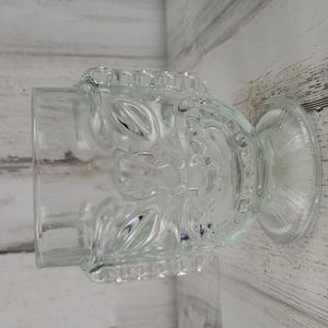 Vintage 6" clear glass tiki bar glass 2 faces happy sad Hawaiian party goblet